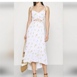 White Yellow Floral Tie-Front Summer Dress
